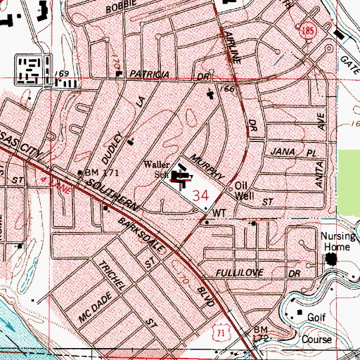 Topographic Map of Waller Elementary School, LA