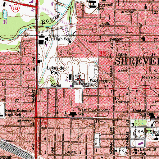 Topographic Map of Booker T Washington High School, LA