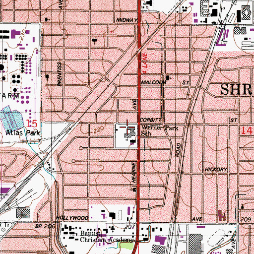 Topographic Map of Werner Park Elementary School, LA