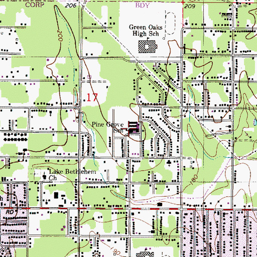 Topographic Map of Pine Grove Elementary School, LA