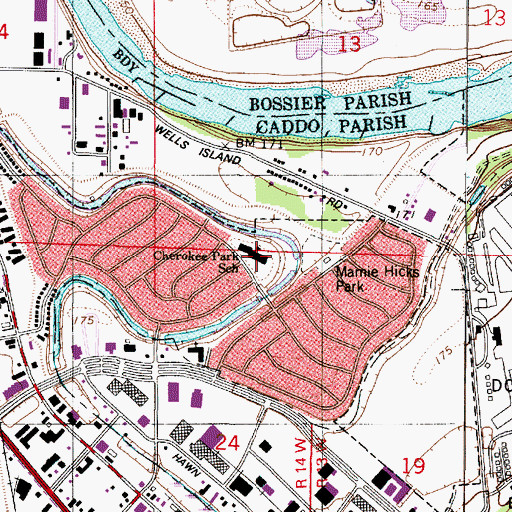 Topographic Map of Cherokee Park Elementary School, LA