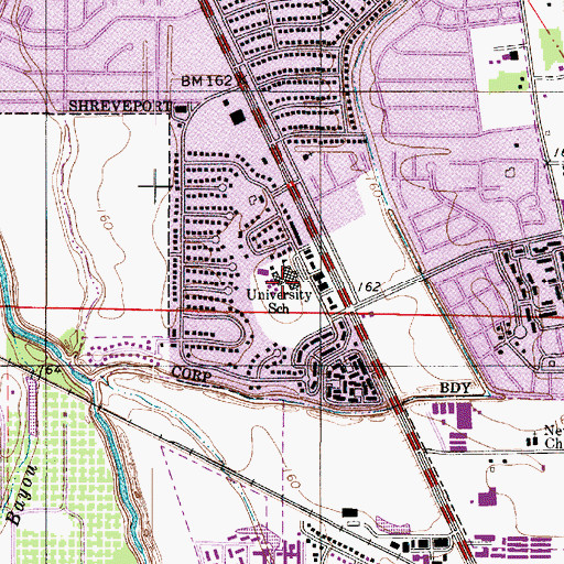Topographic Map of UNIVERSITY ELEMENTARY SCHOOL, LA