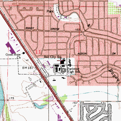 Topographic Map of Sun City Elementary School, LA