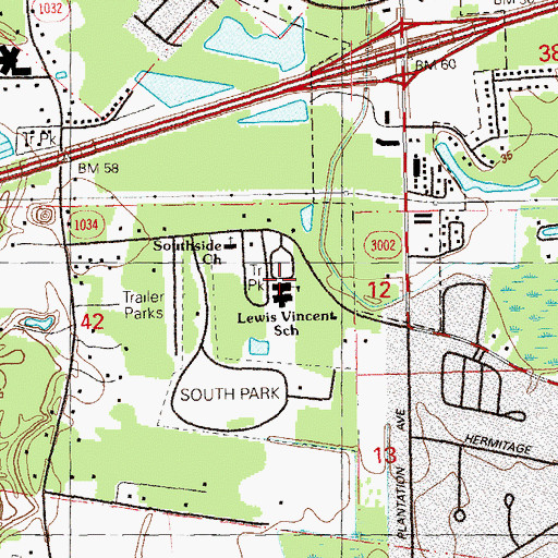 Topographic Map of Lewis Vincent Elementary School, LA