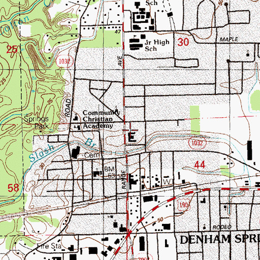 Topographic Map of Denham Springs Elementary School, LA