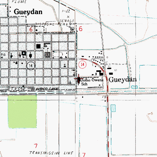 Topographic Map of Jesse Owens Elementary School, LA