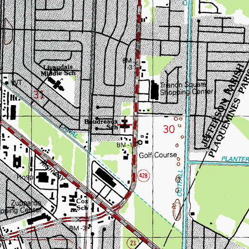 Topographic Map of Geraldine Boudreaux Elementary School, LA