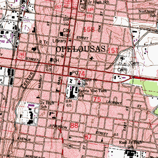 Topographic Map of South Street Elementary School, LA