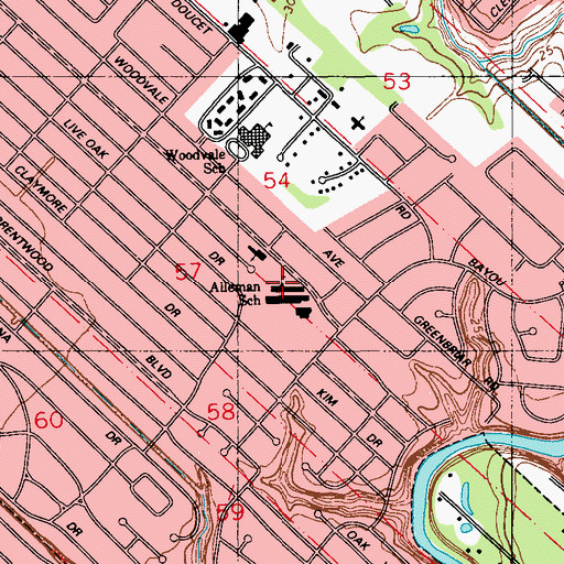 Topographic Map of L J Alleman Middle School, LA