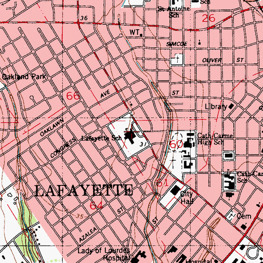 Topographic Map of Lafayette Middle School, LA