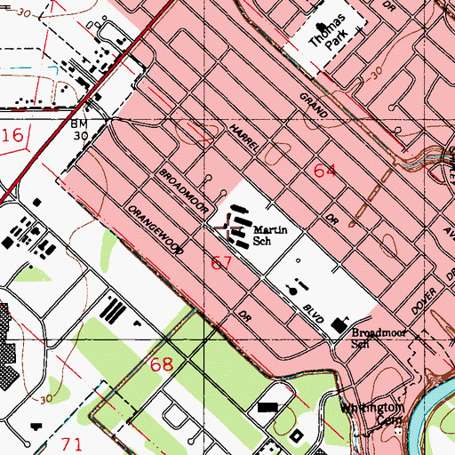 Topographic Map of EDGAR MARTIN MIDDLE SCHOOL, LA
