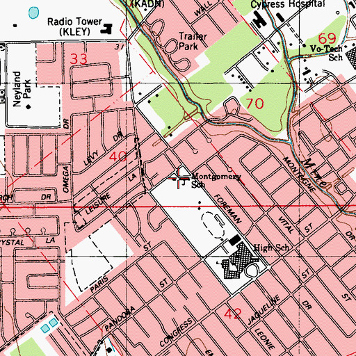 Topographic Map of S J Montgomery Elementary School, LA