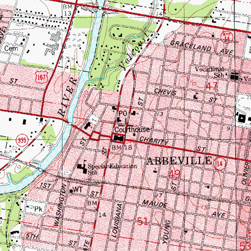 Topographic Map of Abbeville, LA