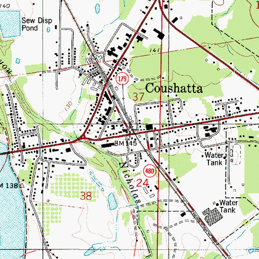 Topographic Map of Coushatta, LA