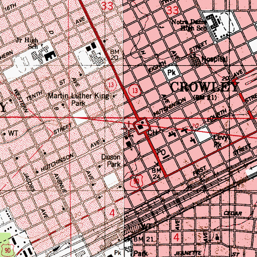 Topographic Map of Crowley, LA