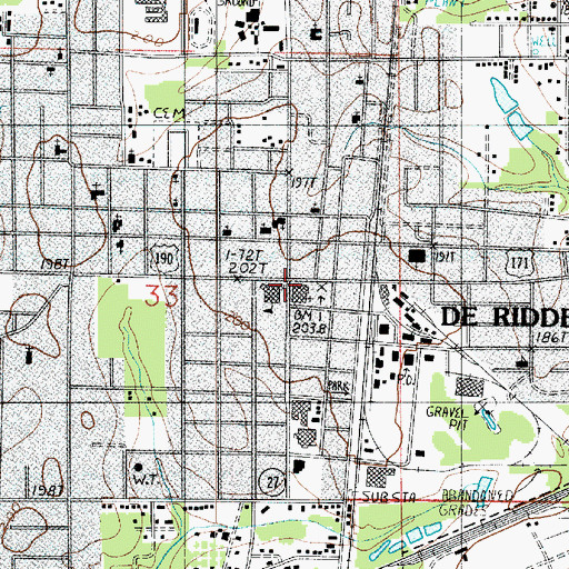 Topographic Map of DeRidder, LA