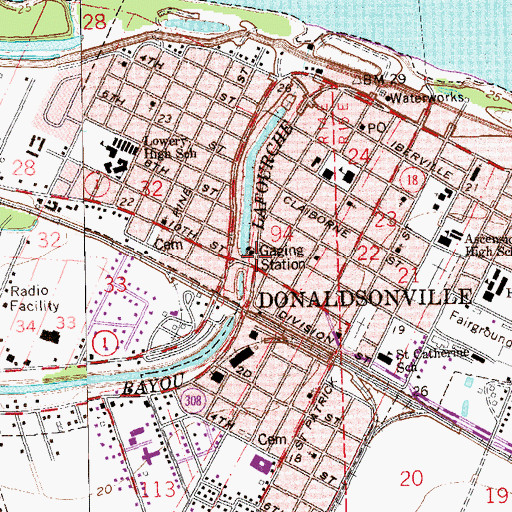 Topographic Map of Donaldsonville, LA