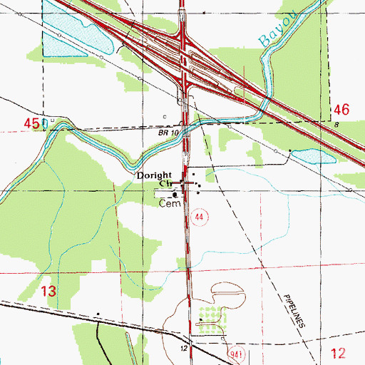 Topographic Map of Doright Baptist Church, LA