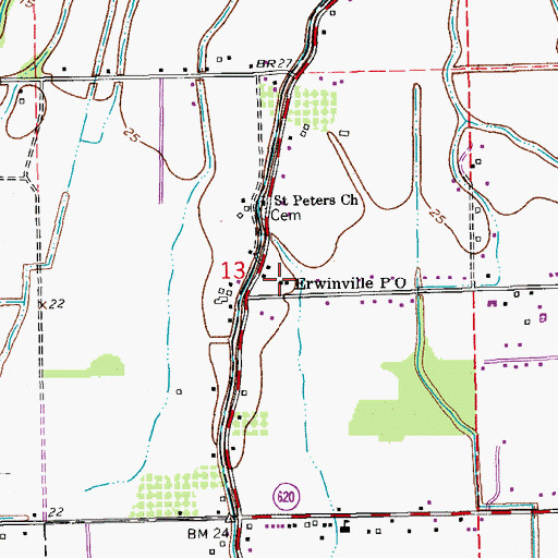 Topographic Map of Erwinville Post Office, LA