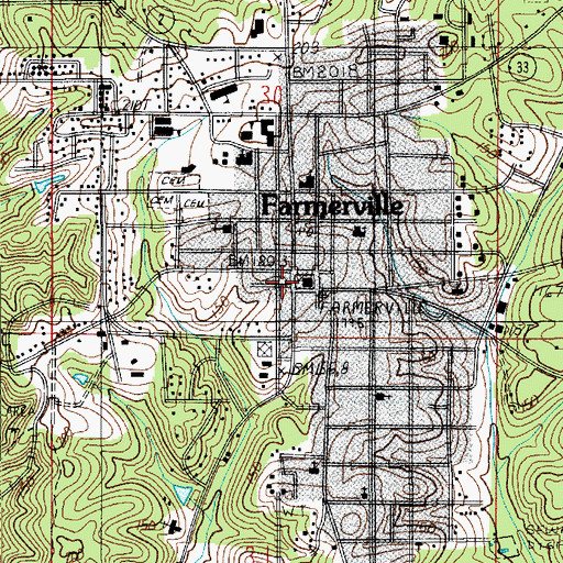 Topographic Map of Farmerville, LA