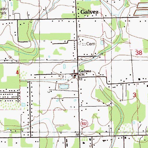 Topographic Map of Galvez Pentecostal Church, LA