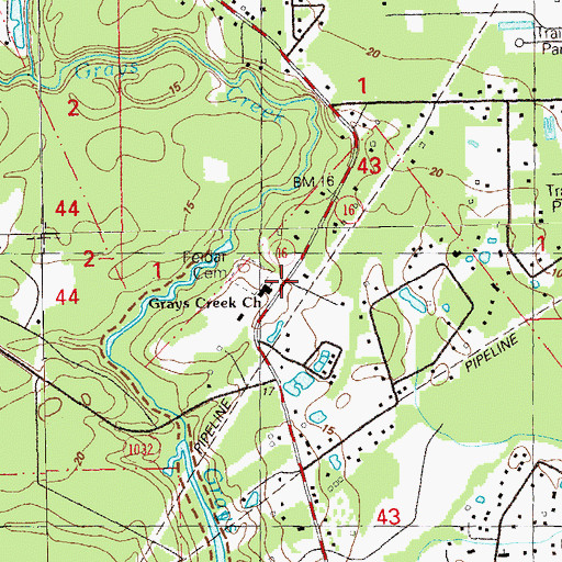 Topographic Map of Grays Creek Baptist Church, LA