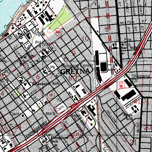 Topographic Map of Gretna, LA