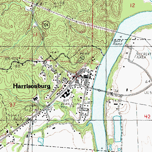 Topographic Map of Harrisonburg, LA