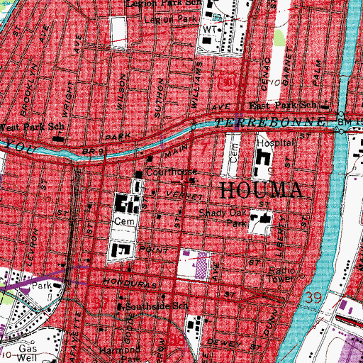 Topographic Map of Houma, LA
