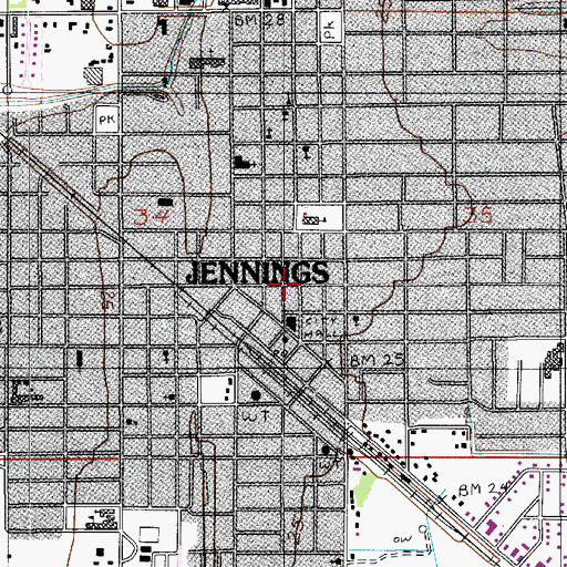 Topographic Map of Jennings, LA