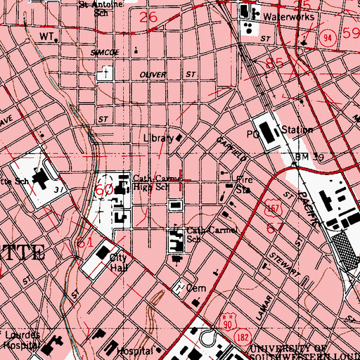 Topographic Map of Lafayette, LA