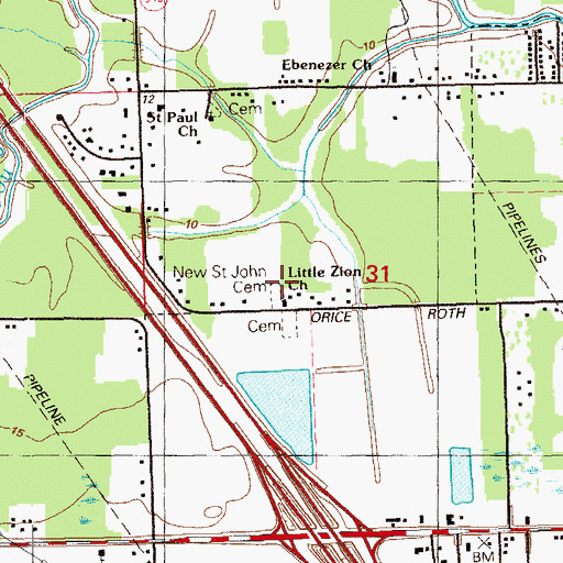 Topographic Map of Little Zion Baptist Church, LA