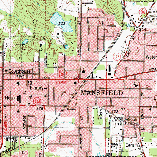 Topographic Map of Mansfield, LA