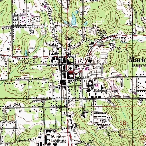 Topographic Map of Marion City Hall, AL