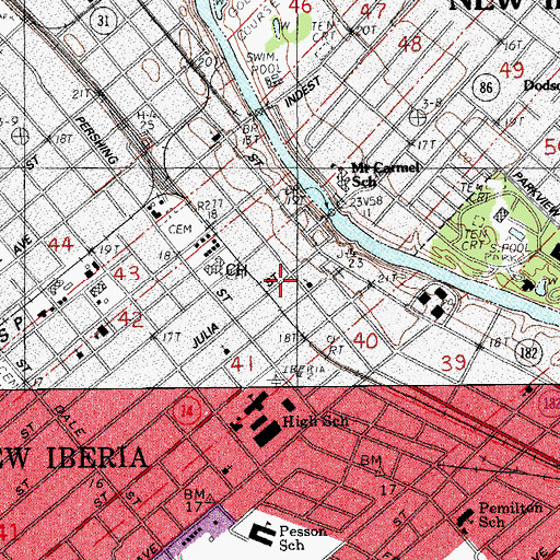 Topographic Map of New Iberia, LA