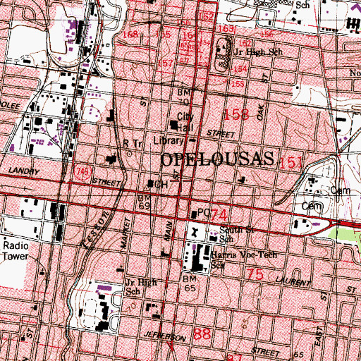 Topographic Map of Opelousas, LA