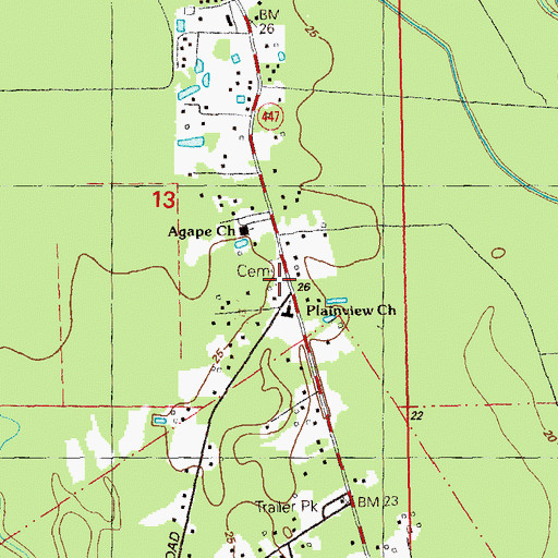 Topographic Map of Plainview Baptist Church, LA