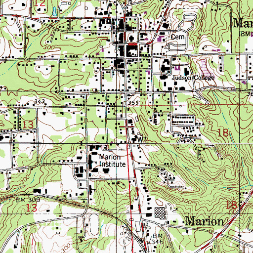Topographic Map of Marion Public School (historical), AL