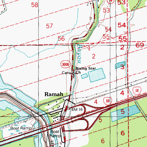 Topographic Map of Rising Star Church, LA