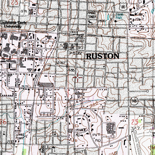 Topographic Map of Ruston, LA