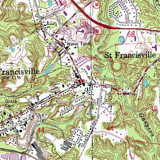 Topographic Map of Saint Francisville, LA
