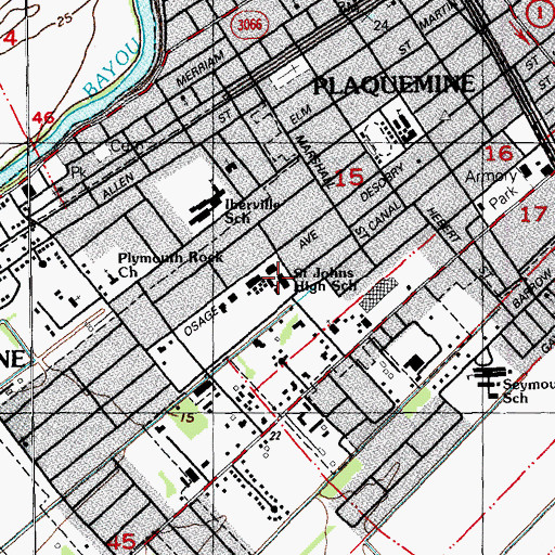 Topographic Map of Saint John High School, LA