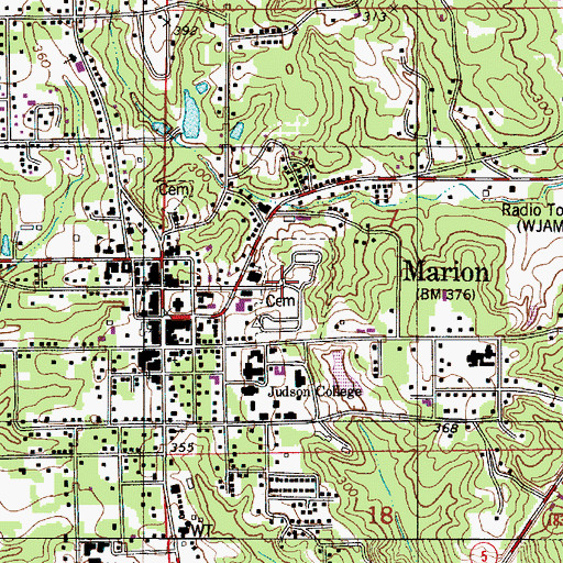 Topographic Map of Marion Cemetery, AL