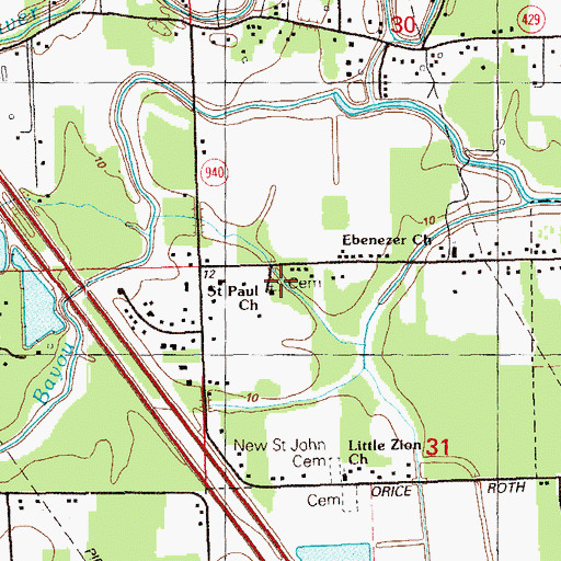 Topographic Map of Saint Paul Baptist Church, LA