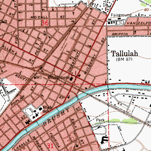 Topographic Map of Tallulah, LA