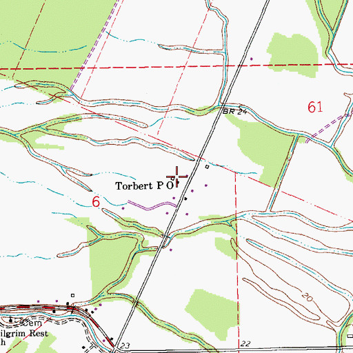 Topographic Map of Torbert Post Office, LA