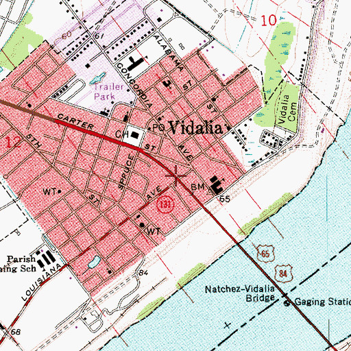 Topographic Map of Vidalia, LA
