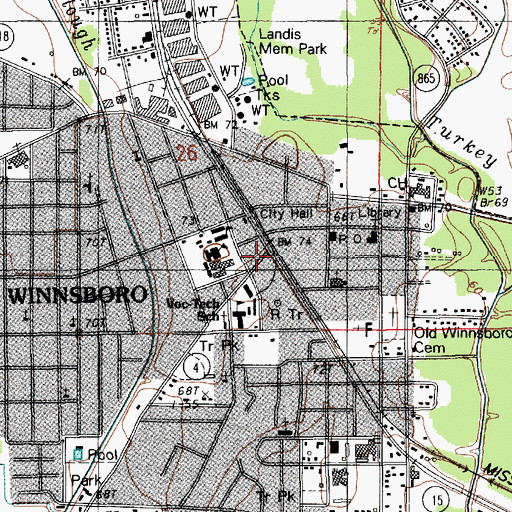 Topographic Map of Winnsboro, LA