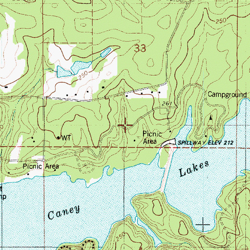 Topographic Map of Caney Lakes Recreation Site, LA