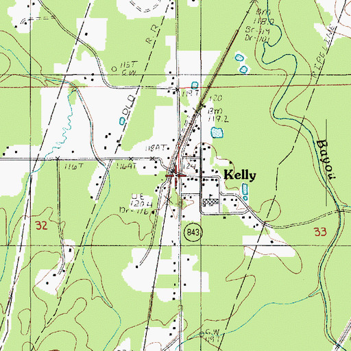 Topographic Map of Kelly Post Office, LA